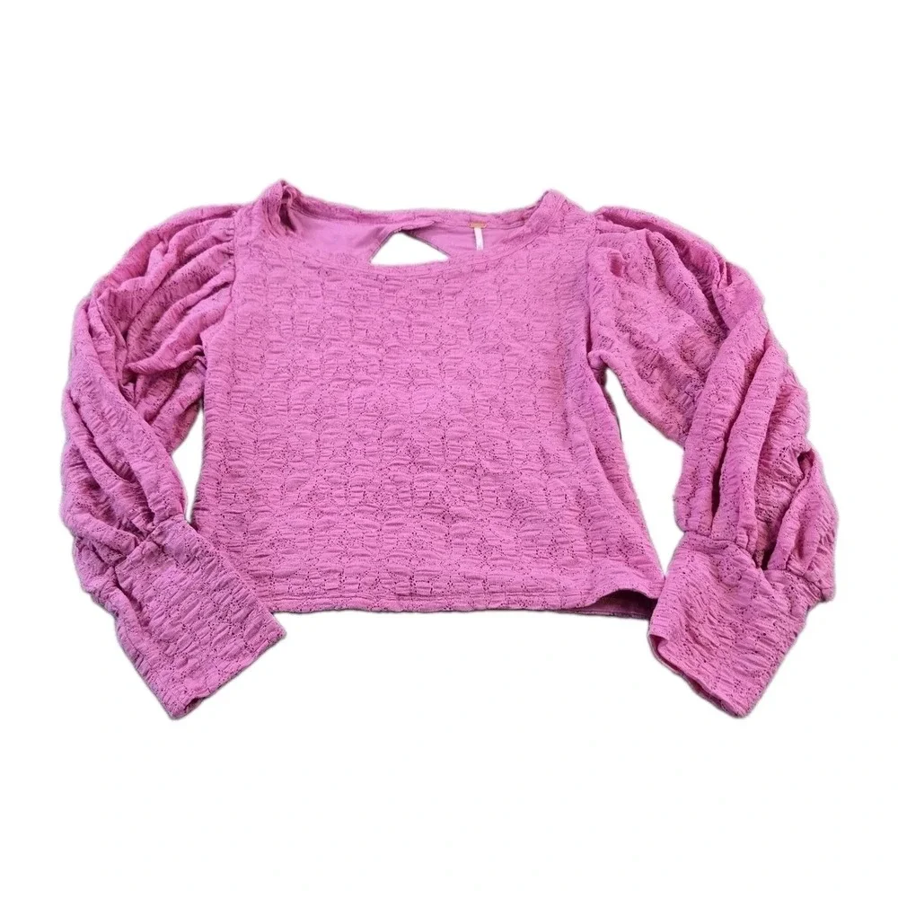 NWT Free People Women's Lacey Open Back Long Balloon Sleeves Pink Size Large